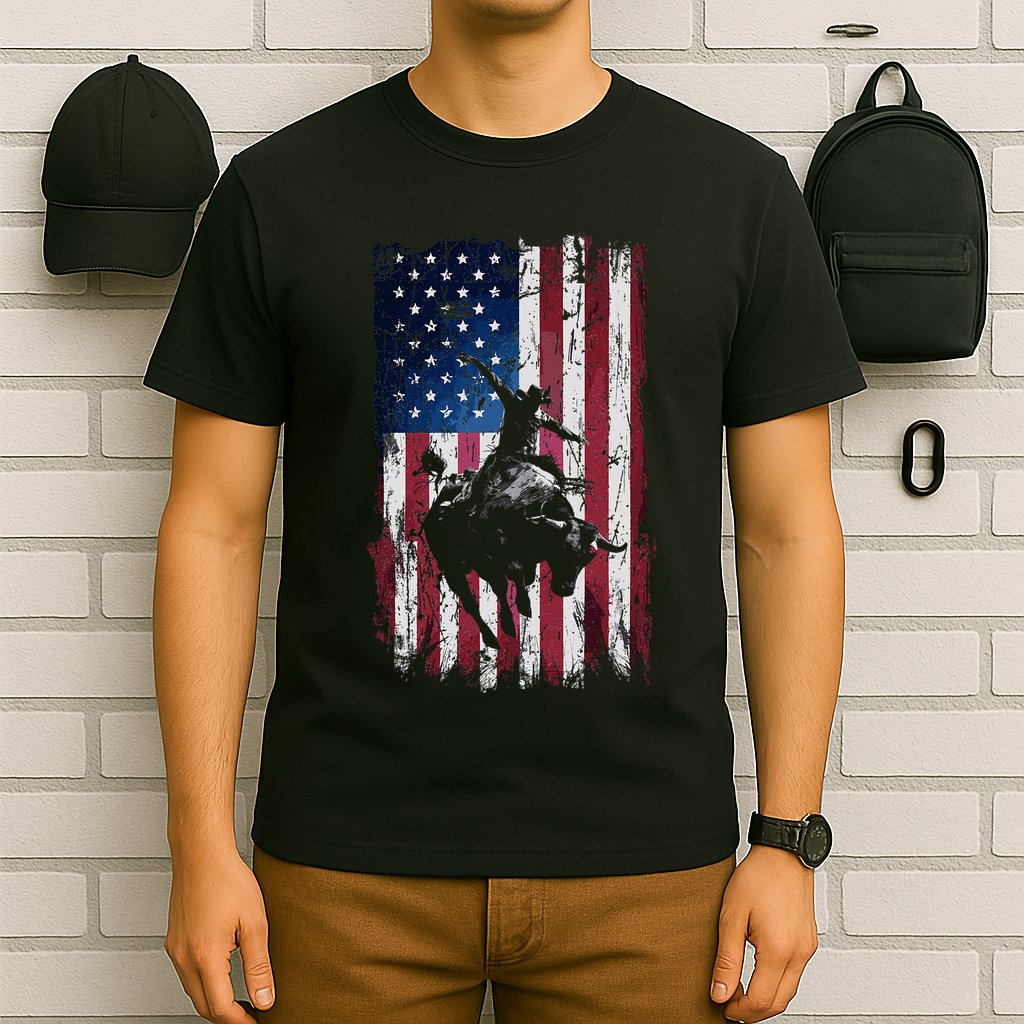 Rodeo Cowboy Western Usa Flag Cowboys T-Shirt