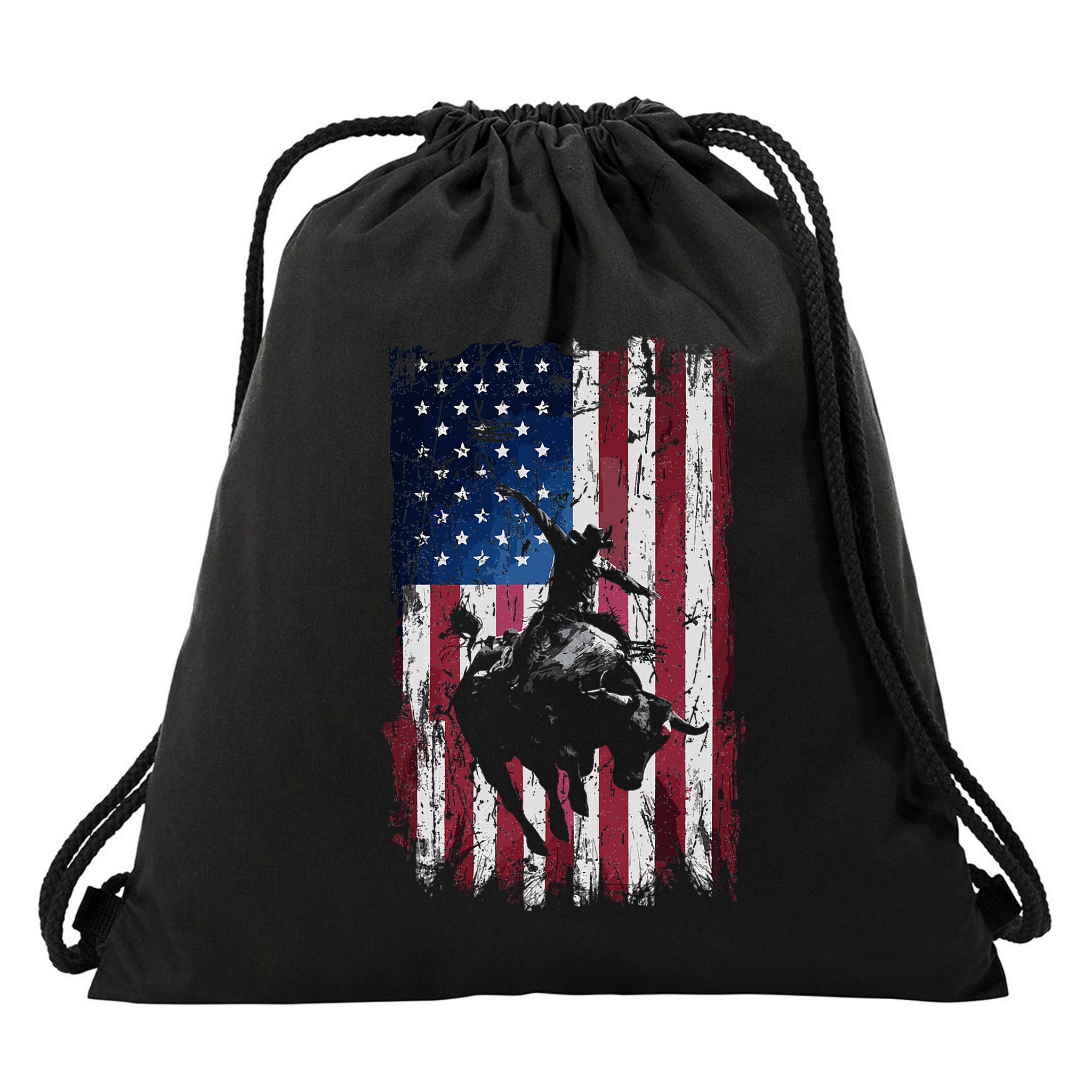 Rodeo Cowboy Western Usa Flag Cowboys Drawstring Bag