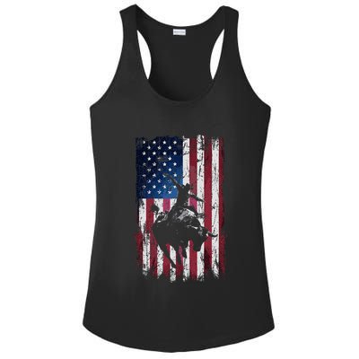 Rodeo Cowboy Western Usa Flag Cowboys Ladies PosiCharge Competitor Racerback Tank