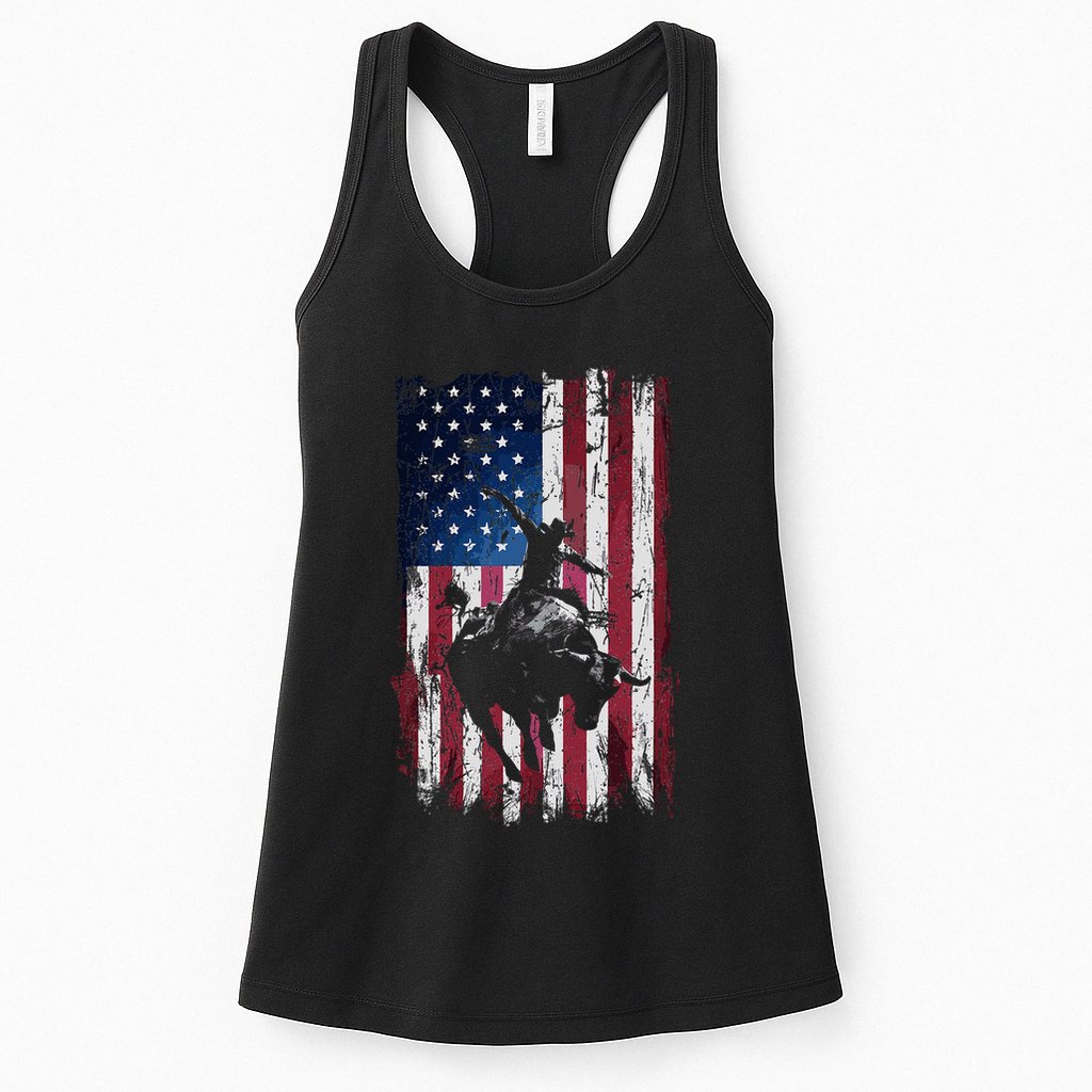 Rodeo Cowboy Western Usa Flag Cowboys Womens Tank Top