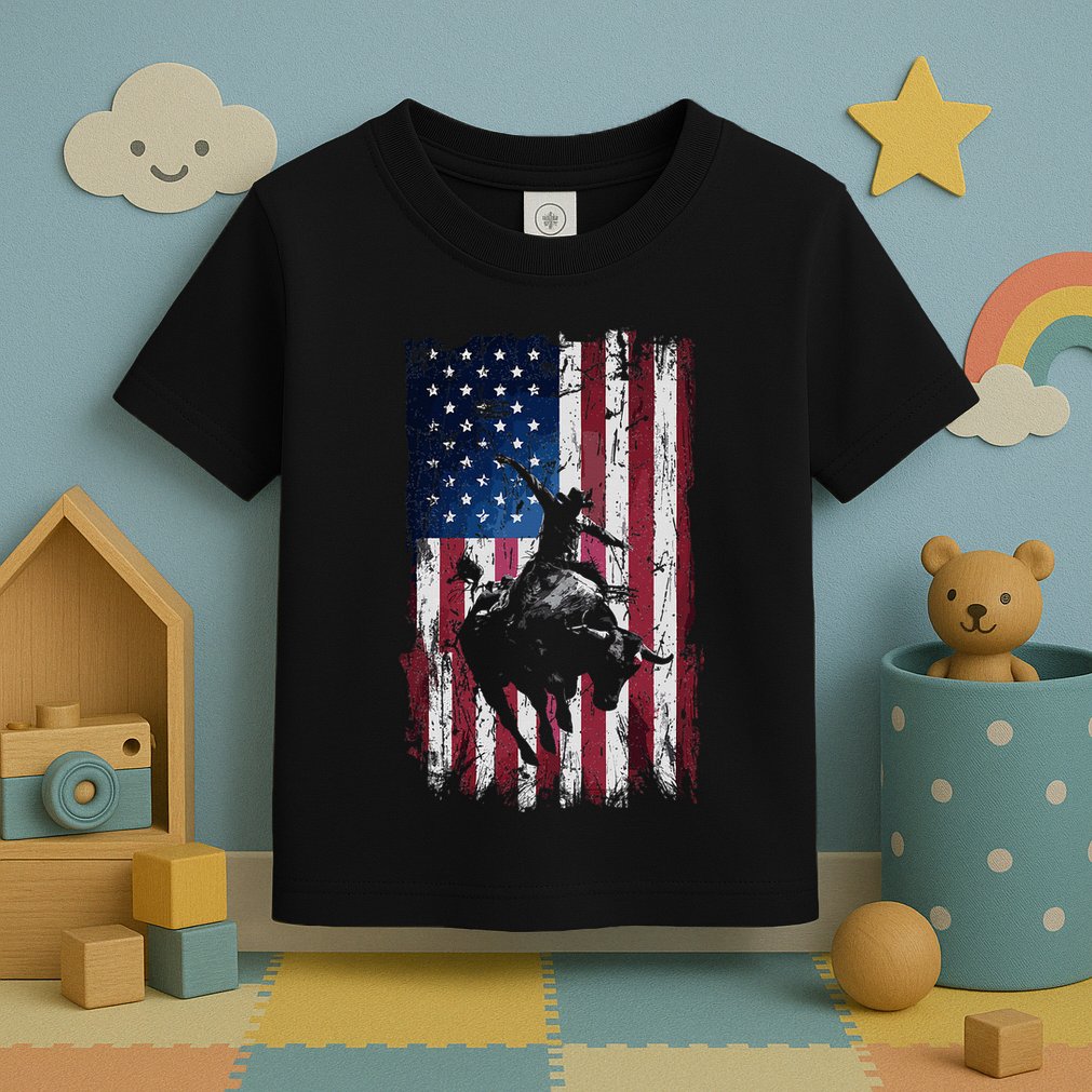 Rodeo Cowboy Western Usa Flag Cowboys Toddler T-Shirt