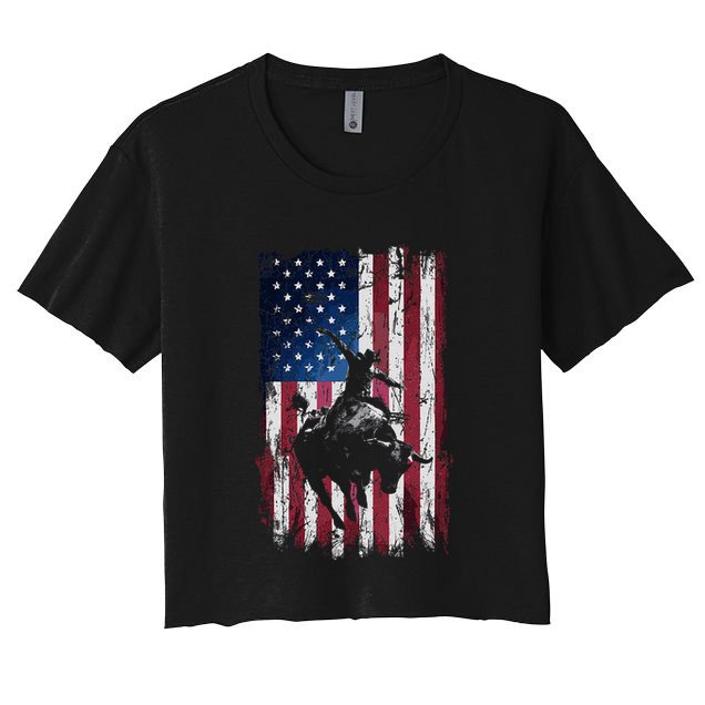 Rodeo Cowboy Western Usa Flag Cowboys Crop Top