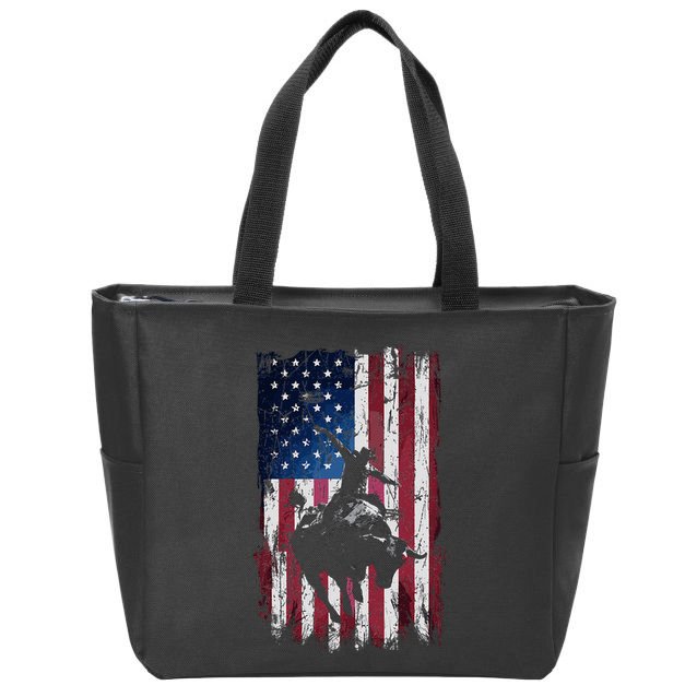 Rodeo Cowboy Western Usa Flag Cowboys Zip Tote Bag