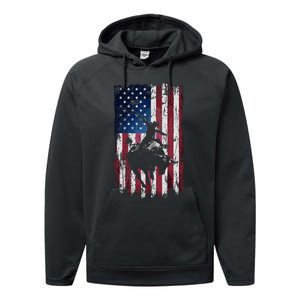 Rodeo Cowboy Western Usa Flag Cowboys Performance Fleece Hoodie