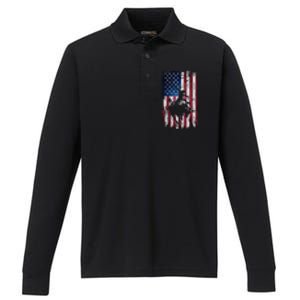 Rodeo Cowboy Western Usa Flag Cowboys Performance Long Sleeve Polo