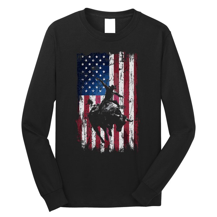 Rodeo Cowboy Western Usa Flag Cowboys Long Sleeve Shirt