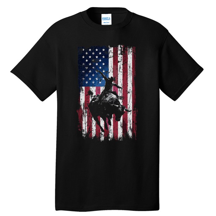 Rodeo Cowboy Western Usa Flag Cowboys Tall T-Shirt