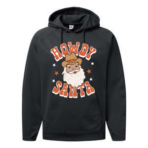 Retro Cute Western Christmas Howdy Santa Cowboy Funny Xmas Performance Fleece Hoodie