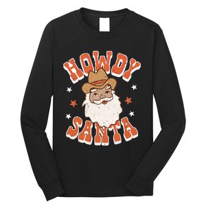 Retro Cute Western Christmas Howdy Santa Cowboy Funny Xmas Long Sleeve Shirt