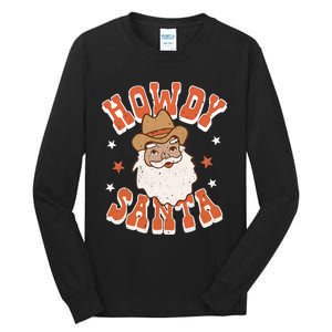 Retro Cute Western Christmas Howdy Santa Cowboy Funny Xmas Tall Long Sleeve T-Shirt