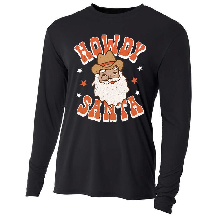 Retro Cute Western Christmas Howdy Santa Cowboy Funny Xmas Cooling Performance Long Sleeve Crew