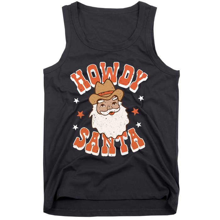 Retro Cute Western Christmas Howdy Santa Cowboy Funny Xmas Tank Top