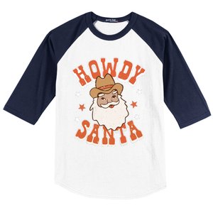 Retro Cute Western Christmas Howdy Santa Cowboy Funny Xmas Baseball Sleeve Shirt