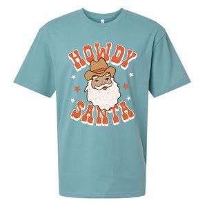 Retro Cute Western Christmas Howdy Santa Cowboy Funny Xmas Sueded Cloud Jersey T-Shirt