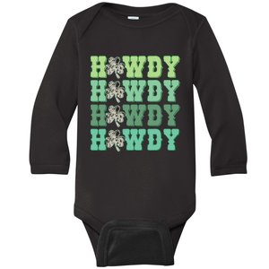 Retro Cowhide Western Howdy St Patricks Day Irish Shamrock Baby Long Sleeve Bodysuit