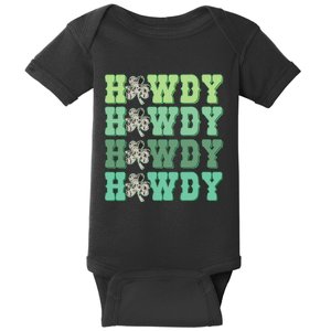 Retro Cowhide Western Howdy St Patricks Day Irish Shamrock Baby Bodysuit