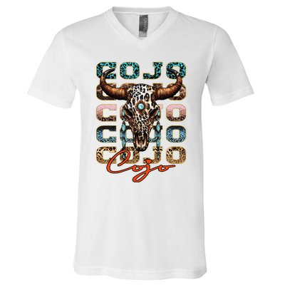 Rodeo C.O.J.O Western Deserts Bullskull Cowhide V-Neck T-Shirt