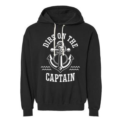 Retro Captain Wife Dibs On The Captain Funny FIshing Quote Garment-Dyed Fleece Hoodie