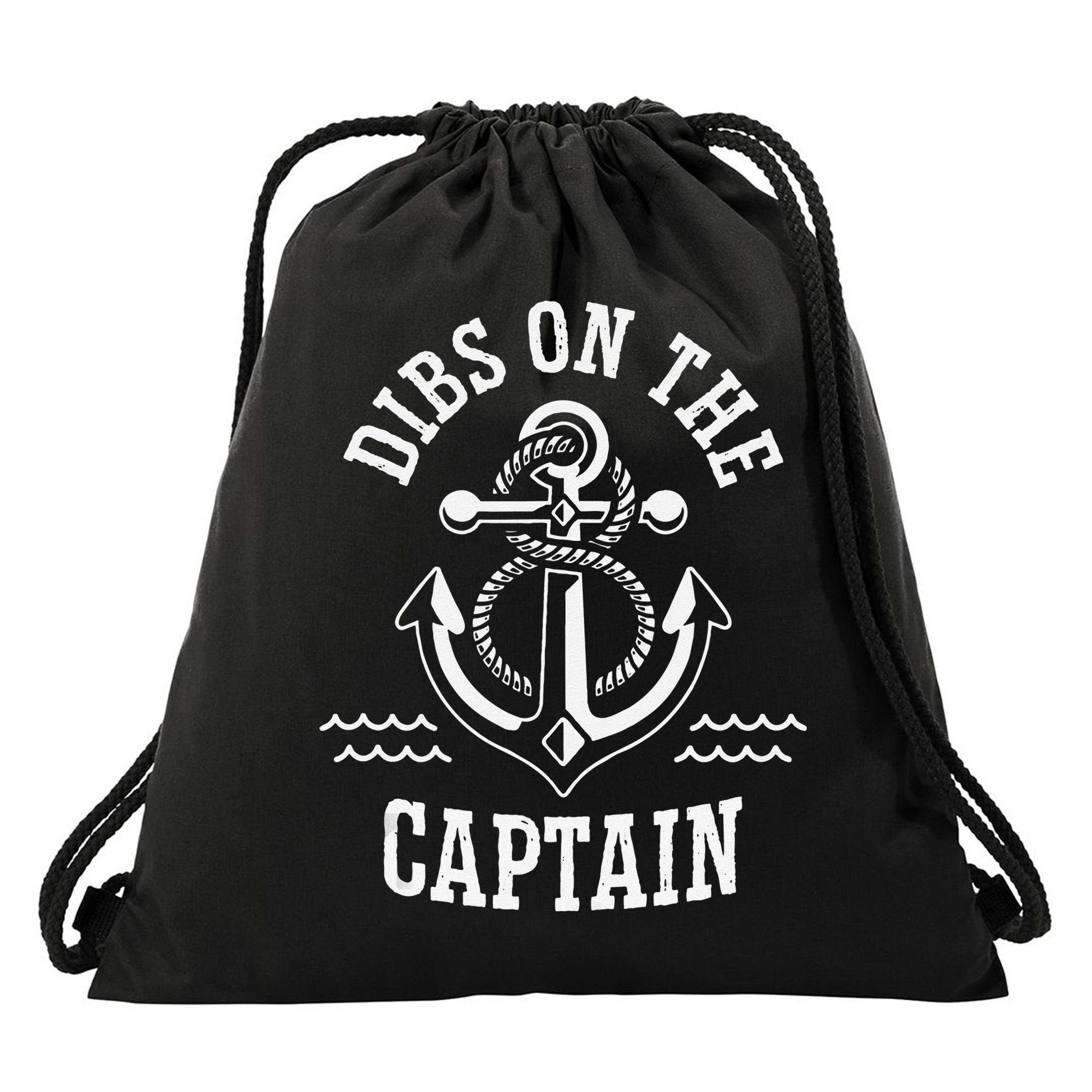 Retro Captain Wife Dibs On The Captain Funny FIshing Quote Drawstring Bag