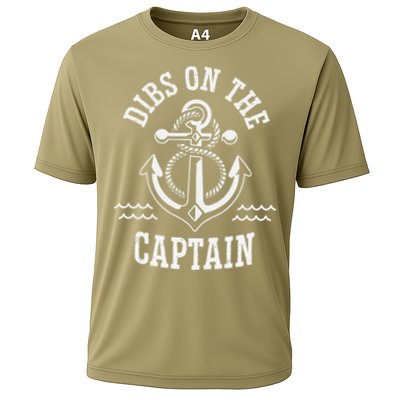 Retro Captain Wife Dibs On The Captain Funny FIshing Quote Cooling Performance Crew T-Shirt