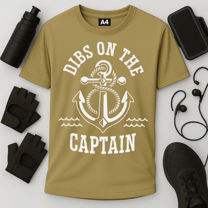 Retro Captain Wife Dibs On The Captain Funny FIshing Quote Cooling Performance Crew T-Shirt
