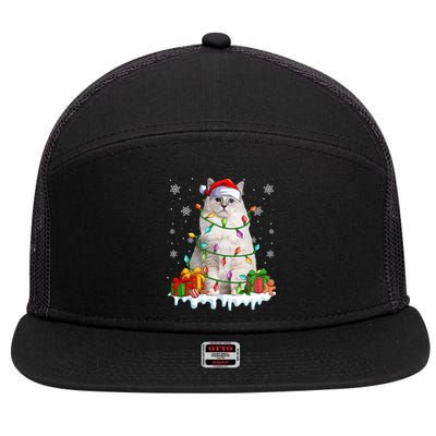 Ragdoll Cat Xmas Light Christmas Kitten Lover Gift 7 Panel Mesh Trucker Snapback Hat