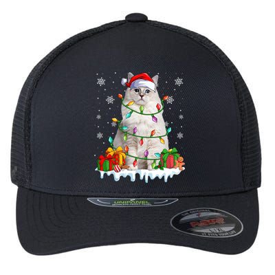 Ragdoll Cat Xmas Light Christmas Kitten Lover Gift Flexfit Unipanel Trucker Cap