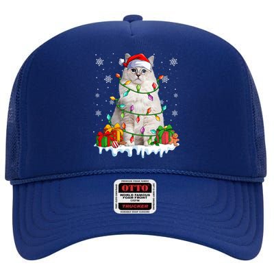 Ragdoll Cat Xmas Light Christmas Kitten Lover Gift High Crown Mesh Back Trucker Hat