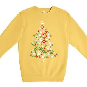 Retro Cute Xmas Dog Paw Print Christmas Tree Puppy Lover Premium Crewneck Sweatshirt