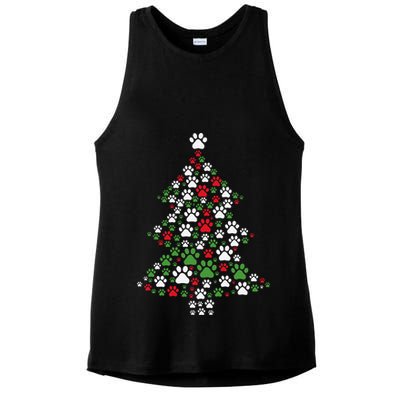 Retro Cute Xmas Dog Paw Print Christmas Tree Puppy Lover Ladies PosiCharge Tri-Blend Wicking Tank