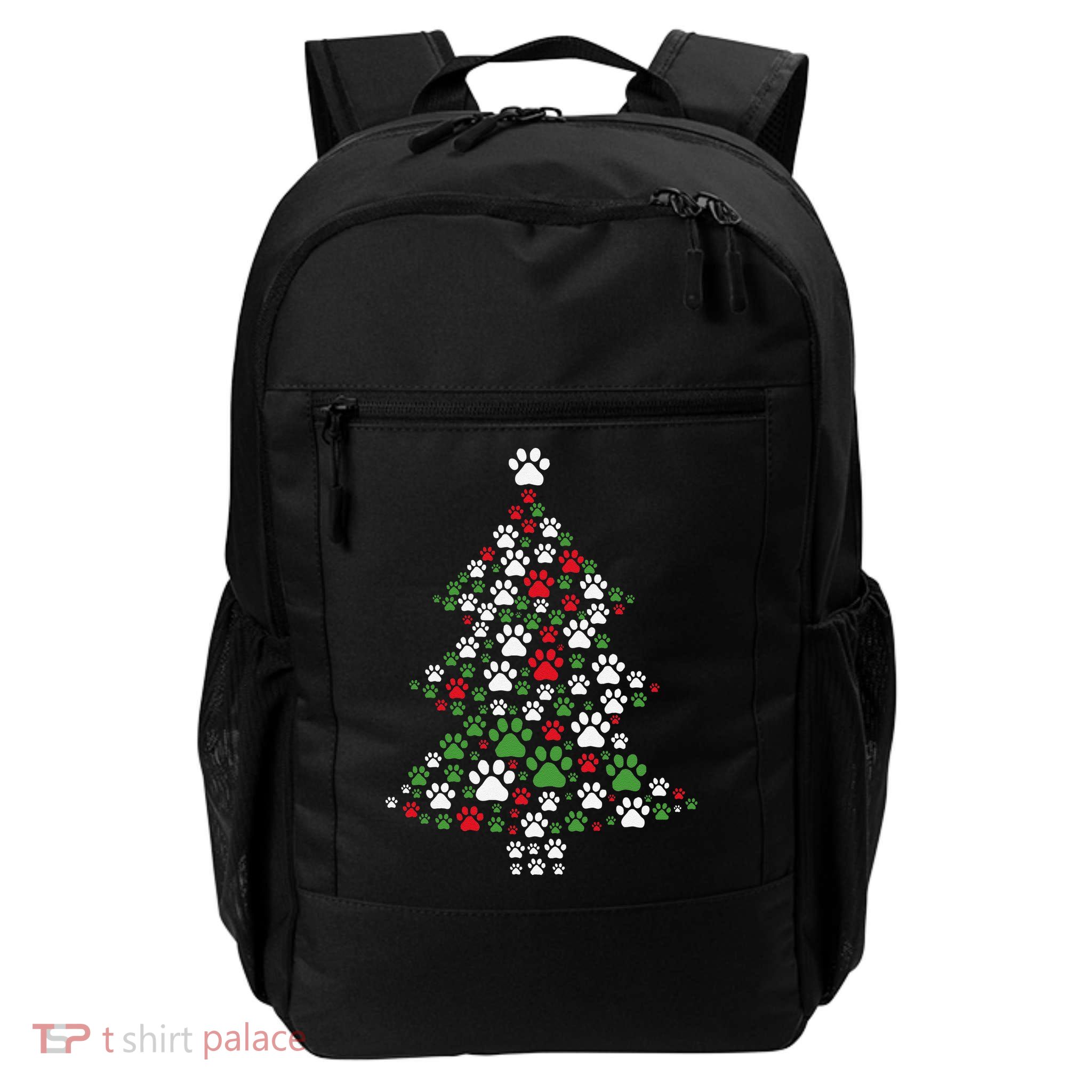 Retro Cute Xmas Dog Paw Print Christmas Tree Puppy Lover Backpack