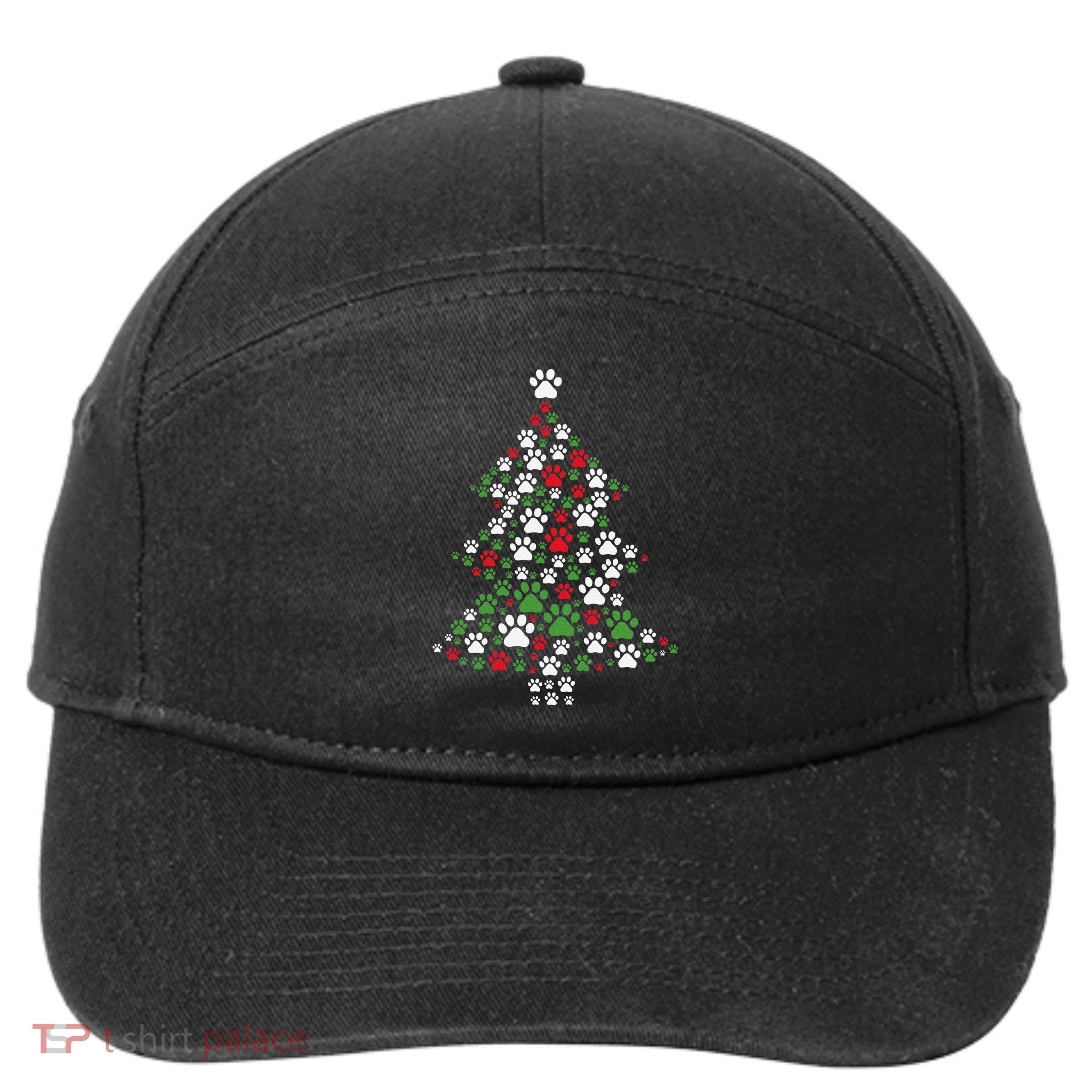 Retro Cute Xmas Dog Paw Print Christmas Tree Puppy Lover 7-Panel Snapback Hat