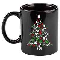 Retro Cute Xmas Dog Paw Print Christmas Tree Puppy Lover 11oz C Handle Ceramic Mug