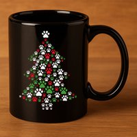 Retro Cute Xmas Dog Paw Print Christmas Tree Puppy Lover 11oz C Handle Ceramic Mug