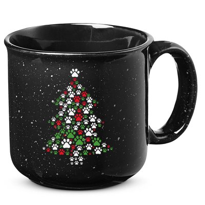 Retro Cute Xmas Dog Paw Print Christmas Tree Puppy Lover 15oz Campfire Ceramic Mug