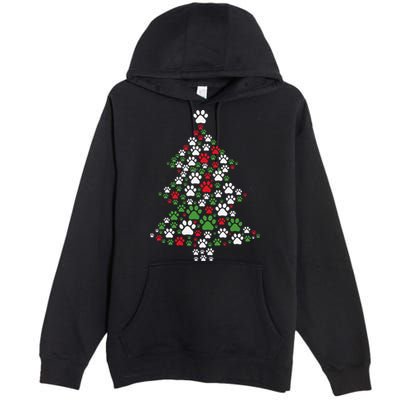 Retro Cute Xmas Dog Paw Print Christmas Tree Puppy Lover Premium Pullover Hoodie