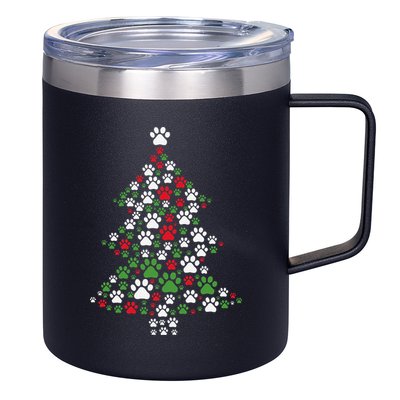 Retro Cute Xmas Dog Paw Print Christmas Tree Puppy Lover 12oz Stainless Steel Coffee Mug