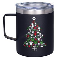 Retro Cute Xmas Dog Paw Print Christmas Tree Puppy Lover 12oz Stainless Steel Coffee Mug