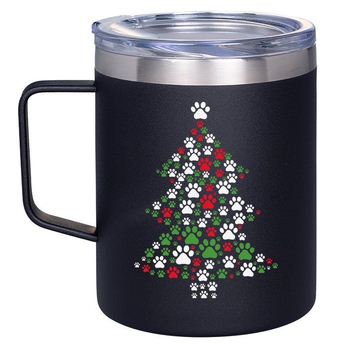 Retro Cute Xmas Dog Paw Print Christmas Tree Puppy Lover 12oz Stainless Steel Coffee Mug