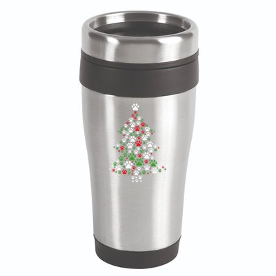 Retro Cute Xmas Dog Paw Print Christmas Tree Puppy Lover 16oz Travel Tumbler
