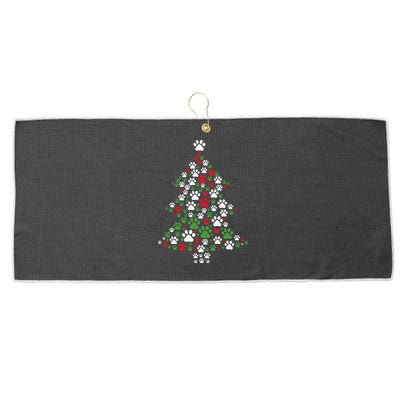 Retro Cute Xmas Dog Paw Print Christmas Tree Puppy Lover Large Microfiber Waffle Golf Towel