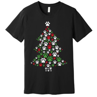 Retro Cute Xmas Dog Paw Print Christmas Tree Puppy Lover Premium T-Shirt