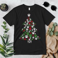 Retro Cute Xmas Dog Paw Print Christmas Tree Puppy Lover Premium T-Shirt
