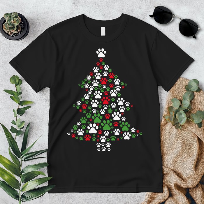 Retro Cute Xmas Dog Paw Print Christmas Tree Puppy Lover Premium T-Shirt