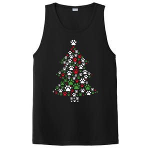 Retro Cute Xmas Dog Paw Print Christmas Tree Puppy Lover PosiCharge Competitor Tank