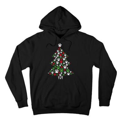 Retro Cute Xmas Dog Paw Print Christmas Tree Puppy Lover Tall Hoodie