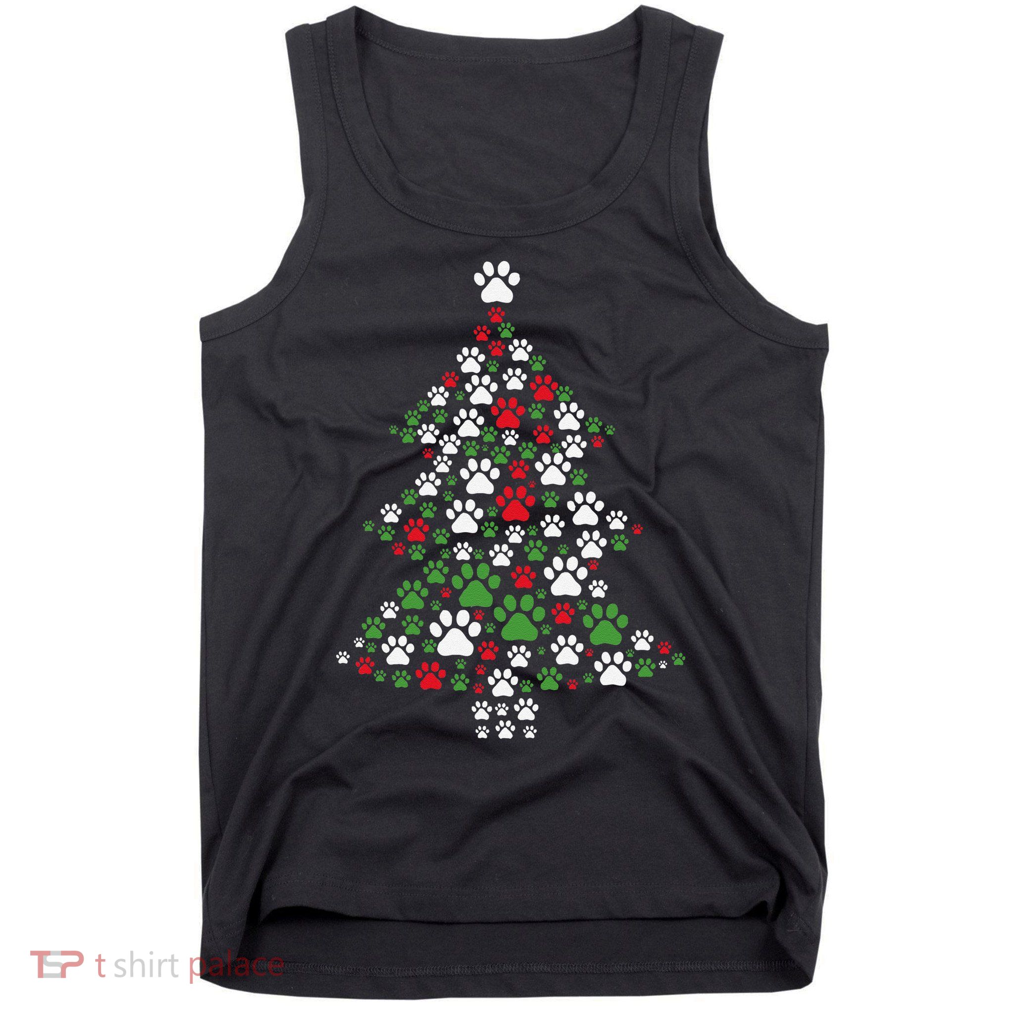 Retro Cute Xmas Dog Paw Print Christmas Tree Puppy Lover Tank Top