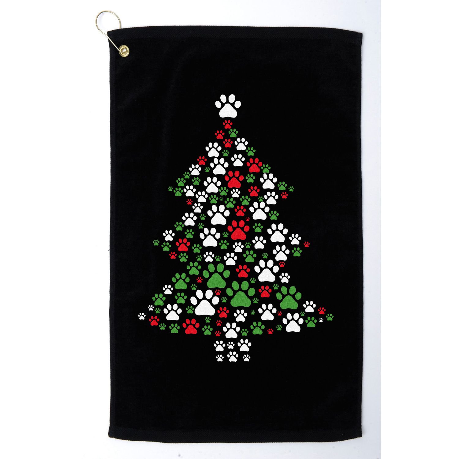 Retro Cute Xmas Dog Paw Print Christmas Tree Puppy Lover Golf Towel