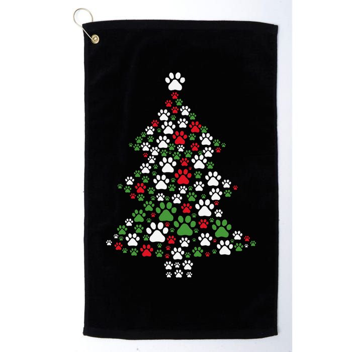 Retro Cute Xmas Dog Paw Print Christmas Tree Puppy Lover Golf Towel
