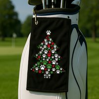 Retro Cute Xmas Dog Paw Print Christmas Tree Puppy Lover Golf Towel